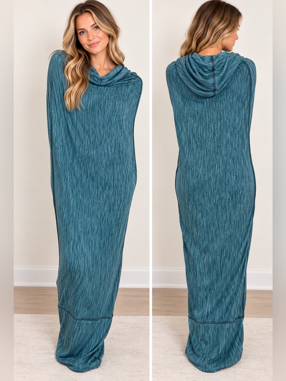 Hug Sleep Sleep Pod Hooded Wearable Blanket Teal Blue Small